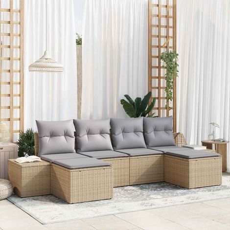 Garten-Sofa-Set mit Kissen 4 pcs Beige und Hellgrau Poly-Rattan