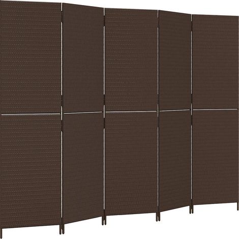 Cloison de séparation 5 panneaux marron résine tressée (1/5)