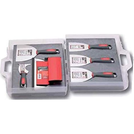 L'Outil Parfait – Kit de mallette plaquiste avec 4 couteaux Alu-Choc 8/10/12/15 cm – Lame à lisser 25 cm pour grandes surfaces – 100% fabriqué en France