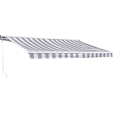 Tenda SAULE 3,95 × 3 m con semicupio - Tessuto a righe bianco/grigio e struttura bianca (1/4)