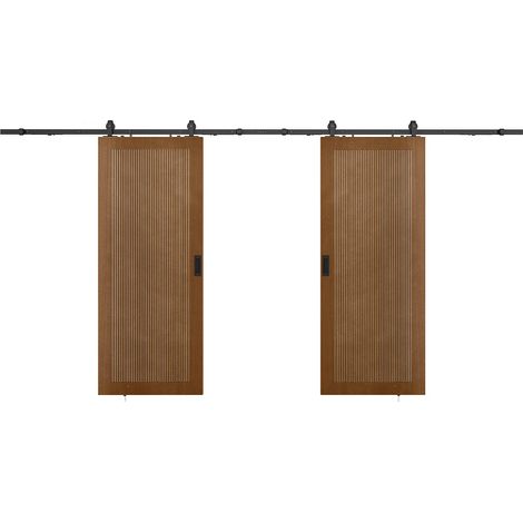 Porta scorrevole doppia con sistema esterno muro 2 x H205 x L73 cm  in MDF e Legno Naturale scuro - SANDORA