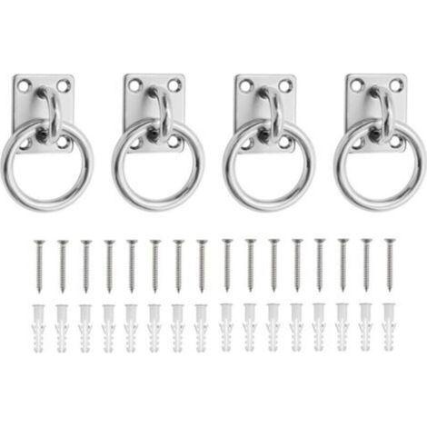 4-teiliges Edelstahl-Ösenplatten-Set, 0,5-mm-Öse, Deckenhalterung aus Edelstahl 304, quadratische Befestigungsringe mit 16 Schrauben und Dübel für Ställe, Schiffe und Maschinen – Crezuo