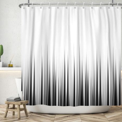 Rideau de Douche Noir Blanc 180x180 cm, Simplicité Moderne Noir Blanc Dégradé Lavable Textile Rideau Douche imperméable pour Baignoire avec 12 Crochets (1/5)