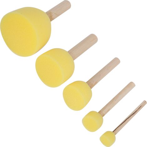 Lot de 5 pinceaux éponge à manche en bois pour peinture et dessin, destinés aux enfants. (1/5)