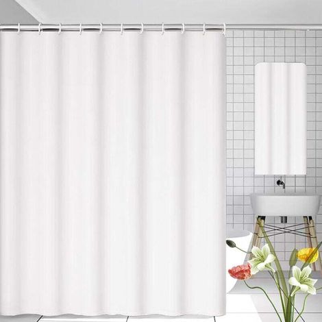 Cortina de ducha antimoho, 180 x 200 cm, blanca, con 12 ganchos, no requiere taladrar, tejido PEVA impermeable, lavable a máquina.