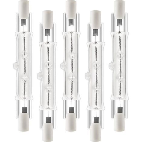 Confezione da 5 lampadine alogene lineari R7S da 118 mm, 300 W, 230 V, dimmerabili, per edilizia. (1/5)