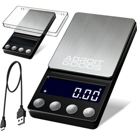 (Schwarz) AdroitGoods Mini-Küchenwaage, wiederaufladbar, präzise, digital – 0,01 bis 200 Gramm – Schwarz (1/5)