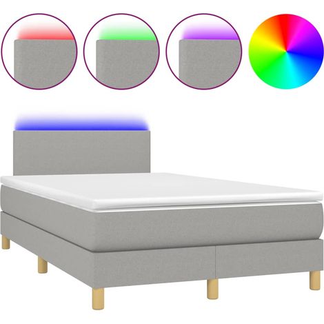 Lit double Lit adulte Sommier à lattes de lit matelas LED gris clair 120x190 cm tissu (1/5)