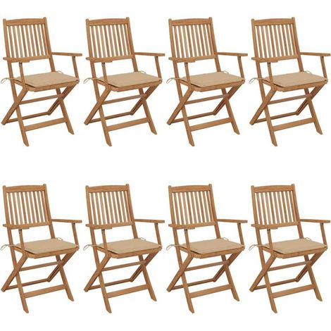 vidaXL Sillas plegables (8 unidades) con cojines, de madera maciza de acacia. (1/5)