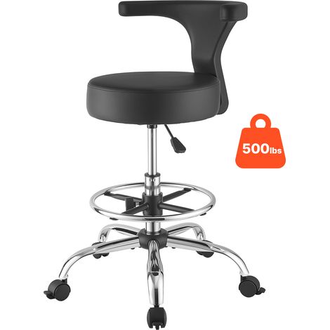 VEVOR Tabouret a Roulettes avec Dossier, Charge 226,8 kg, Hauteur Reglable, Tabouret de Travail Pivotant a 360°, Assise Ergonomique en Cuir PU Rembourrage Epais, pour Clinique, Coiffeur, Salon, Noir (1/5)