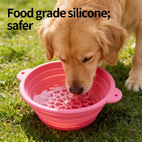 Gamelle pliable en silicone pour animaux de compagnie - portable - anti-déversement - rose