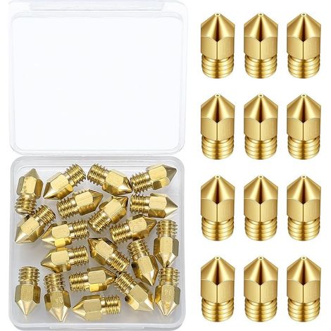 20 Stück 0,4 mm MK8 Messingdüsen für 3D-Drucker-Extruder, kompatibel mit Creality Ender 3/Ender 3 V2/Ender 3 Pro/Ender 3 Max/Ender 5 Pro/Ender 3 S1/Ender 3 Neo/CR-10S