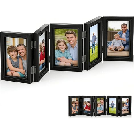 Cadre photo pliable pour 5 photos, 10 x 15 cm, en MDF, vertical, pour famille, bureau, table, décoration de table, cadeau pour mariage, ami, anniversaire (1/5)
