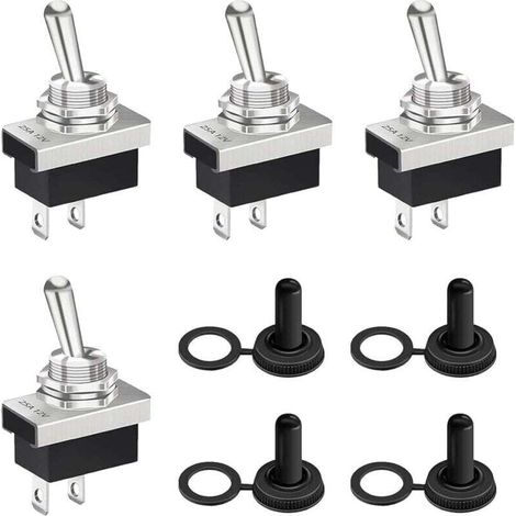 4 Interrupteur à Bascule, Interrupteur 12V Etanche 25A SPST Marche/Arrêt 2 Positions avec Capuchon Imperméable, pour Voiture, Équipements Électroniques, Applications Extérieures et Intérieures (1/4)