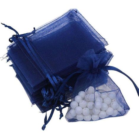 Pochette Cadeau Organza - 135 mm - Bleu Marine - Pour Bijoux Mariage Faveurs - 100 Pièces (1/5)