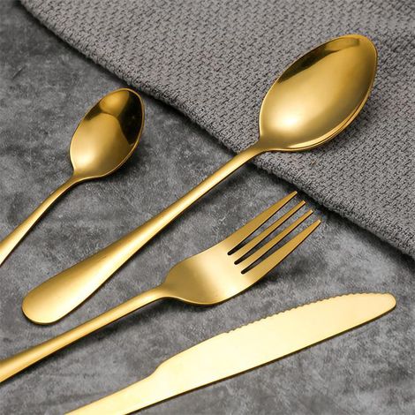 Ensemble de couverts en acier inoxydable doré, couteau à steak, fourchette et cuillère, set de table portable et épais.