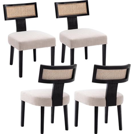 Esszimmerstühle 4er Set Holz Vintage mit Rattan Rückenlehne Schwarz (1/5)