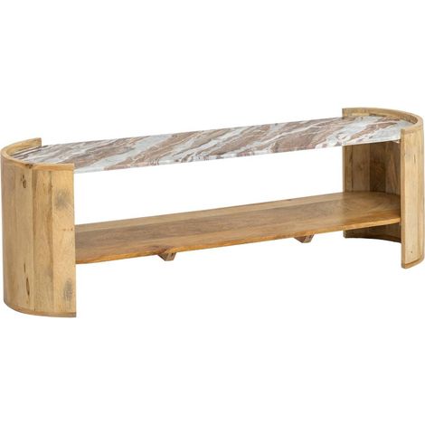 Meuble TV ovale en bois de manguier et marbre Isabella (1/5)
