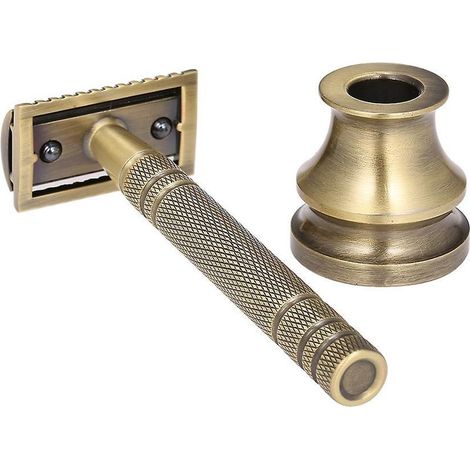 Kit de rasage en métal avec rasoir de sécurité double tranchant et support, outil manuel pour barbe et moustache