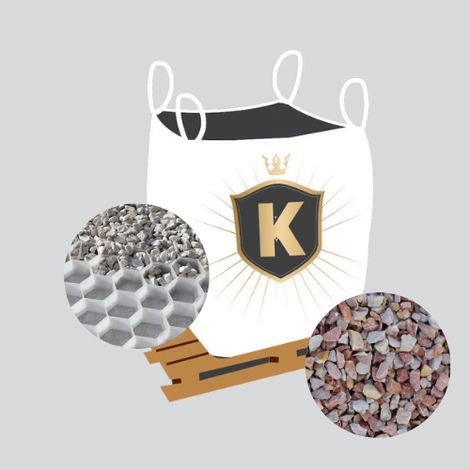 Kit Graviers rose + dalles stabilisatrices = 1 Big Bag gravier rose 4/8 1,5T [environ 20m2 sur 5cm d'épaisseur]  + 20m2 dalles stabilisatrices blanches