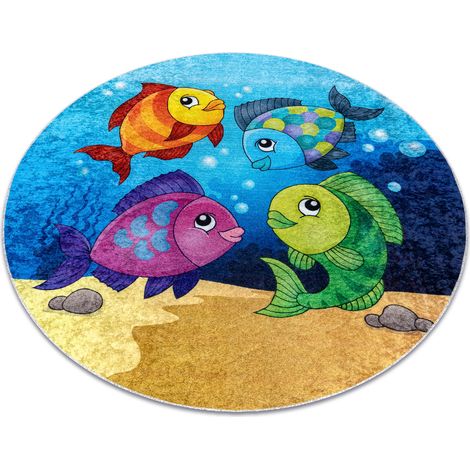 JUNIOR 51594.801 Kreis Fische, Ozean für Kinder Anti-Rutsch - blau multicolour rund 80 cm