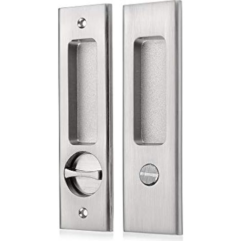 NCL Hardware Poignée de porte coulissante pour baignoire, poignée de porte de grange, serrure de poche ronde (poignée rectangulaire pour baignoire, nickel satiné) (1/5)