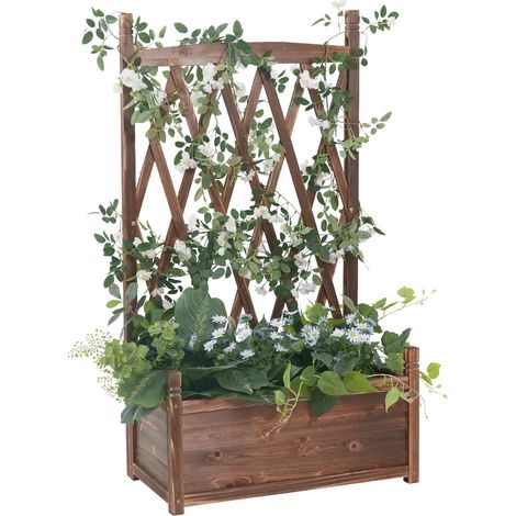 Unho – Jardinière à treillis en bois pour balcon et terrasse – Bac potager rectangulaire 64x37x115cm – Charge 45kg – Esthétique et pratique (1/5)