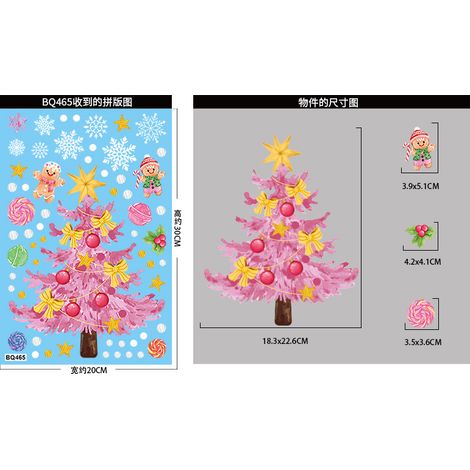 Autocollants de fenêtre Père Noël rose, sapin et rennes, autocollants de Noël pour vitres, vente en gros, bonhomme de neige et fleurs, cadeau, art statique