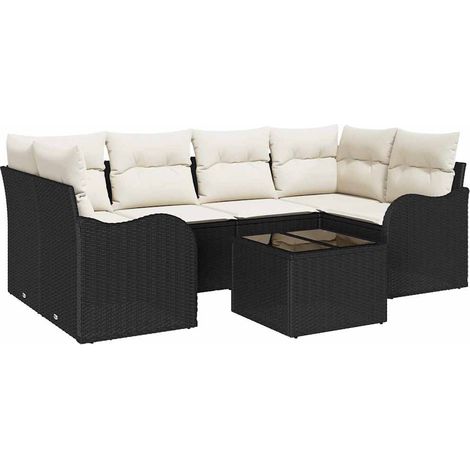 Garden Sofa Set with Cushion with Storage 7 pcs Black and Cream vidaXL