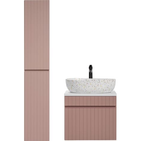 Ensemble meuble vasque à poser + colonne - 60 cm - Emblematic Rose - Livraison gratuite (1/5)