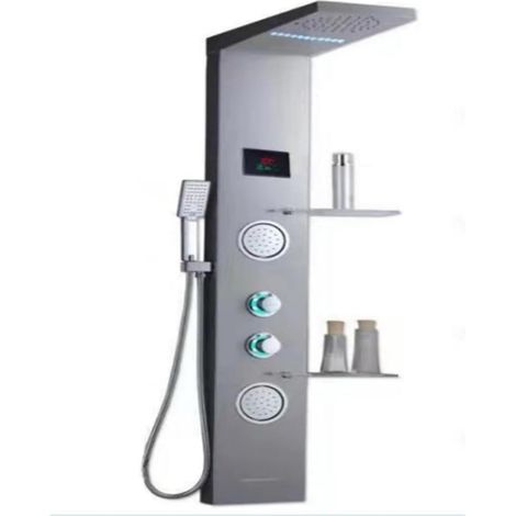 Ensemble de douche mitigeur thermostatique intelli Panneau de douche à lumière LED, ensemble de robinet de douche à affichage numérique cascade pluie, système de douche mitigeur de colonne de salle de (1/5)