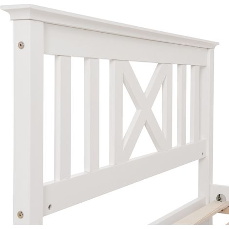 Lit simple bois 90×200cm en pin massif blanc,cadre et tête de lit à lattes,lit solide pour enfants et adolescents,design scandinave simple (1/5)