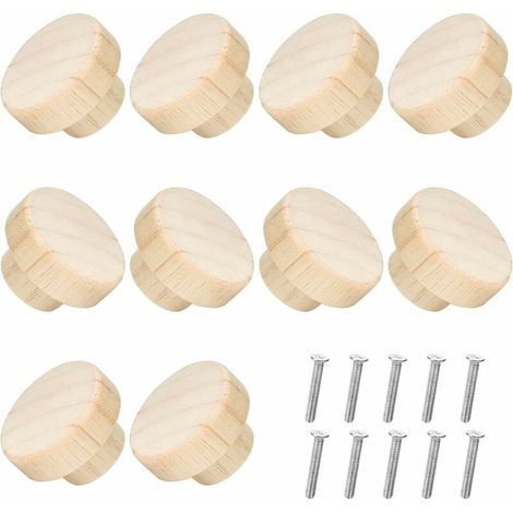 Lot de 10 boutons de meubles en bois, poignées de tiroir en bois, boutons de placard ronds en bois (1/5)