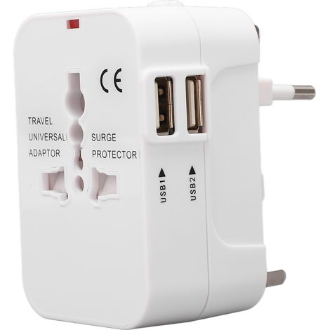 Adaptateur universel multiprise USB prises EU US UK AU 100-240VAC blanc (1/5)