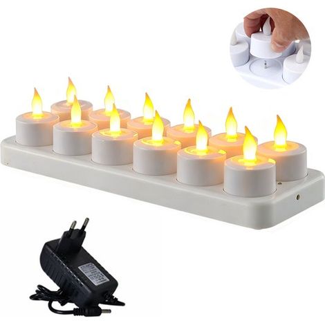 Candele LED 3D - 12 pezzi - illuminazione natalizia per esterni - candele LED con fiamma - candele LED ricaricabili - candele LED - con stazione di ricarica - lumini LED - lumini ricaricabili - lumini (1/5)