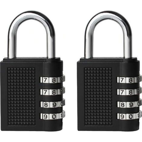 2pcs Serrures À Combinaison Cadenas Extérieur Pour L'école Locker Boîte Outils Pad Lock Petit Combo Digit Sports Gate Réinitialisable Code 4 Chiffres Casier Exterieur Serrure Clé (Noir) (1/5)