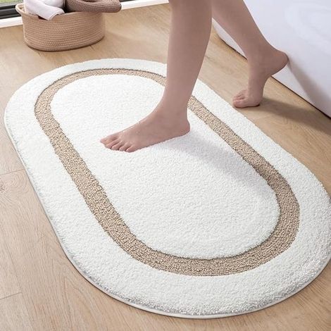 Alfombrilla antideslizante para baño, paquete de 2 unidades, 50x80 cm, microfibra superabsorbente, color beige. (1/4)