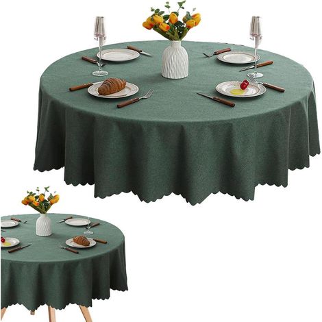 Nappe ronde 120 cm vert militaire, polyester, lavable, pour jardin & salle à manger