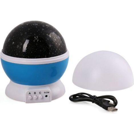 Veilleuse bébé romantique rotative à 360° avec projection d'étoiles colorées - Bleue 12×12×13,5 cm (1/5)