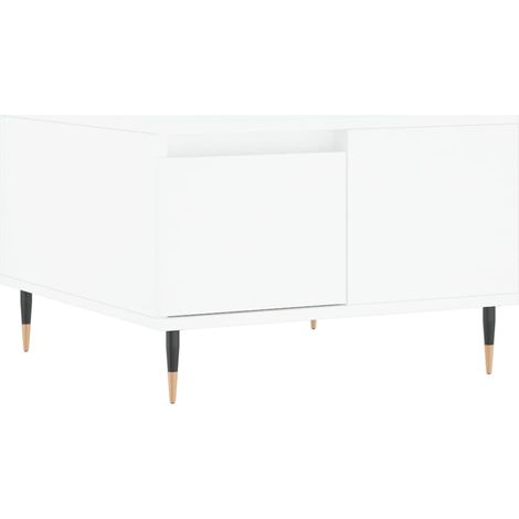 Mesa de centro con cajón, diseño moderno y contemporáneo, 55 x 55 x 36,5 cm, madera de ingeniería blanca y metal DEC037898