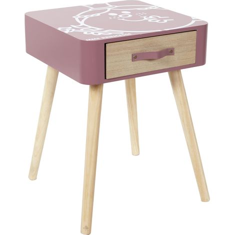 Table de chevet 1 tiroir en bois collection MADAME PRINCESSE rose (1/5)
