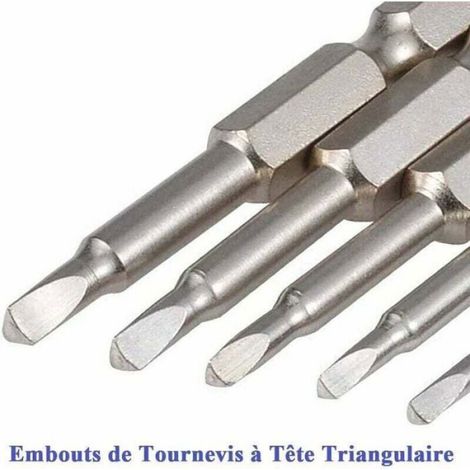 Embouts de tournevis magnétiques - - Lot de 5 - Tête triangulaire - 50 mm - Tige hexagonale 6,35 mm - Acier S2 (1/4)