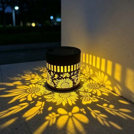 Applique murale solaire Irovami Mandala, lampe extérieure étanche ZA (1 pièce) avec projection de motifs époustouflants pour poteaux de jardin, clôtures, patios, cours et jardins. (1/4)