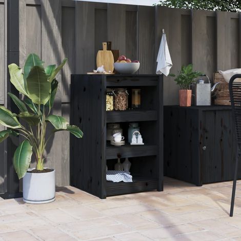 Outdoor-Küchenschrank MEPPEL  Schwarz 55x55x92 cm Massivholz Kiefer