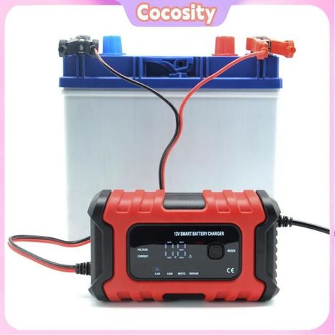 Cocosity Dispositif de charge automatique de batterie Chargeurs de batterie de moto 12V6A, entièrement auto batterie Rouge UE (1/5)