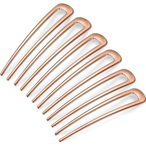 6 Stück einfache U-förmige Haarnadeln aus Metall, Haarstäbe, Gabelstäbe, französische Haarnadeln, Duttnadeln, 2 Nadeln für Haaraccessoires (Roségold) (1/5)