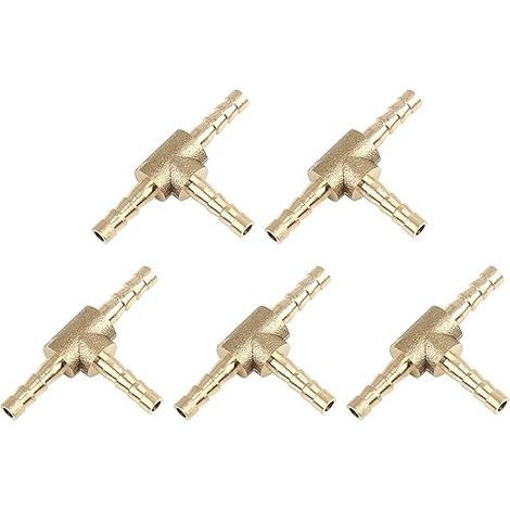 Raccord de tuyau 6 mm T 3 contacts en laiton, adaptateur pour tuyau d'huile, d'eau et d'air, 5 pièces (1/3)