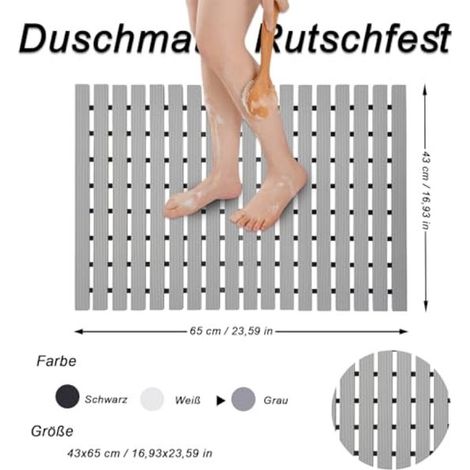 Alfombrilla antideslizante para ducha, recortable a medida, 43 x 65 cm, gris - para ducha, bañera y sauna. (1/5)