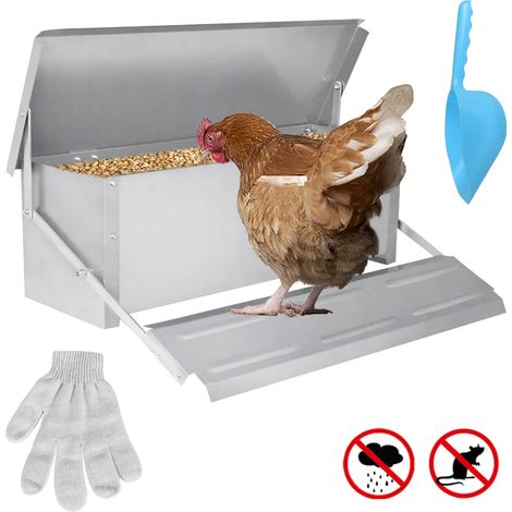 Distributeur automatique XMTECH pour 10 kg d'aliments, mangeoire pour volailles avec pédale d'ouverture automatique et couvercle étanche, mangeoires automatiques, auges (1/5)
