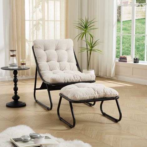 Fauteuil inclinable avec repose-pieds noir et coussin blanc